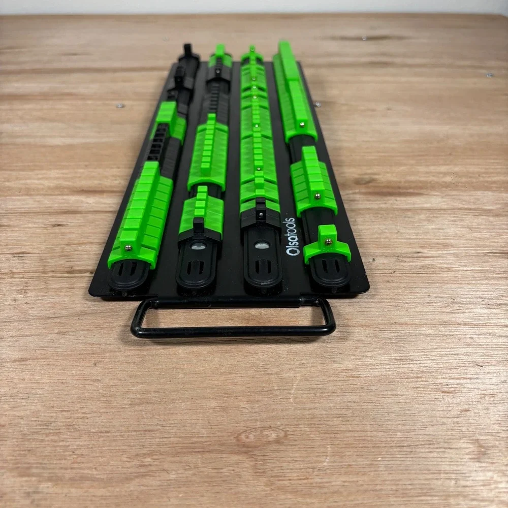 Olsa Tools Socket Organizer Tray 4 Rails Green Black Tool organizer 1/4
